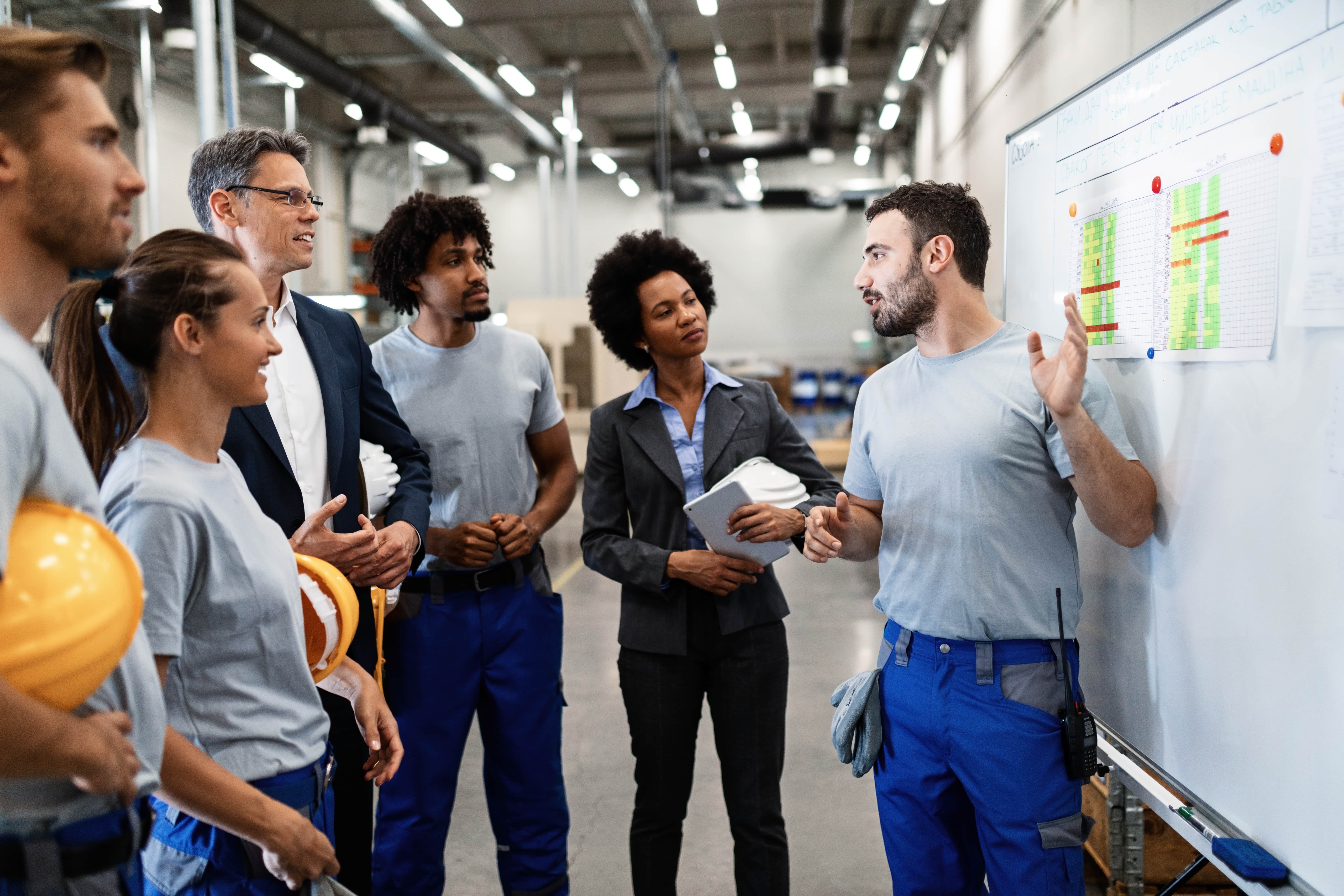 Corporate training session in a factory setting